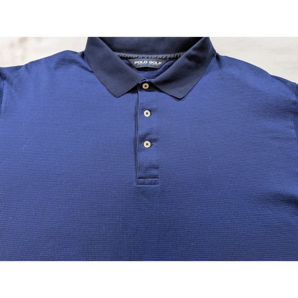 POLO GOLF Ralph Lauren Men XL Blue Pima Cotton Short Sleeve Polo Shirt Micro Chk - Picture 2 of 8